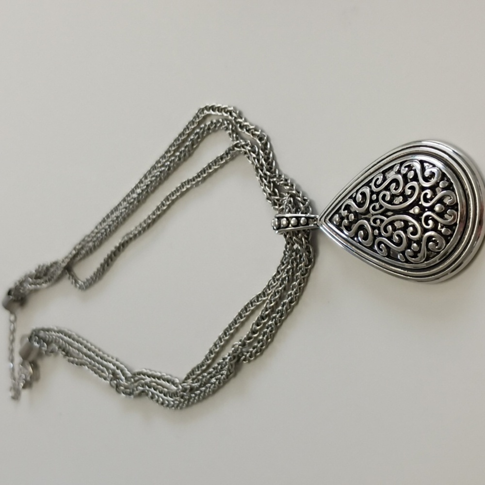 Signed Designer Silver  Women's Necklace Lia Sophia 16" Mult Strand Scroll